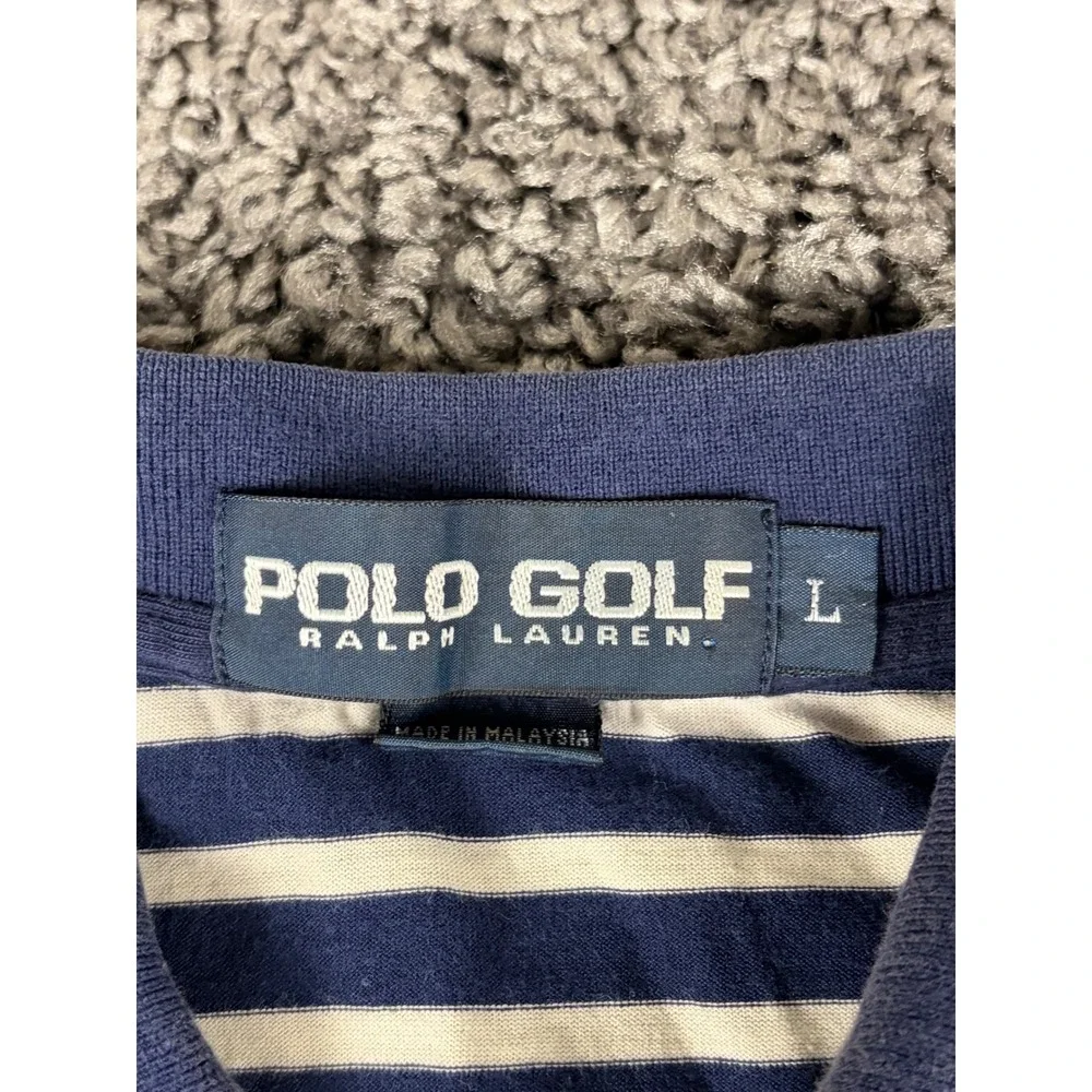 Vintage 90s Polo Golf Ralph Lauren Striped Polo Shirt Navy Blue White Mens L